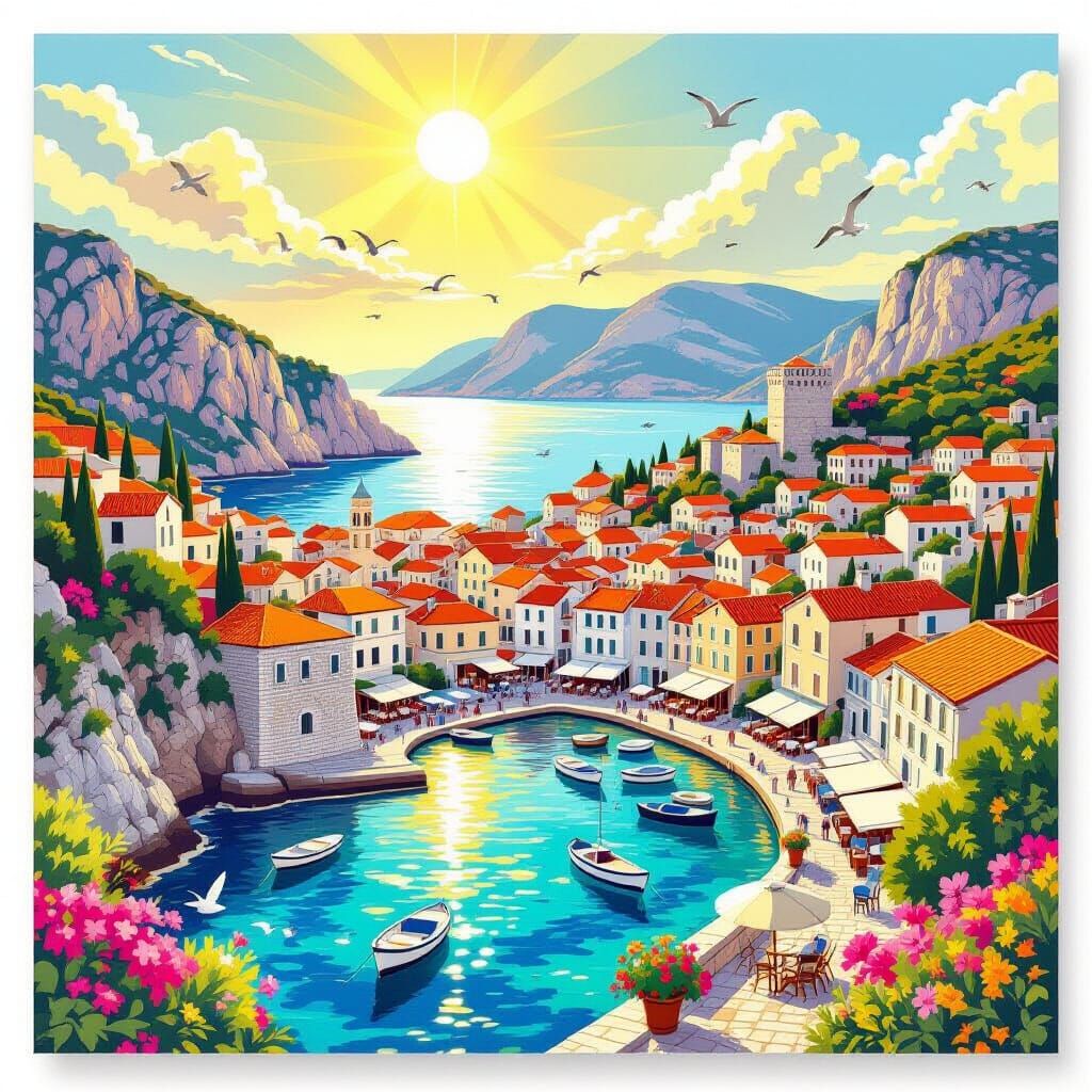 Vibrant Croatia Travel Sticker of Adriatic Coastline