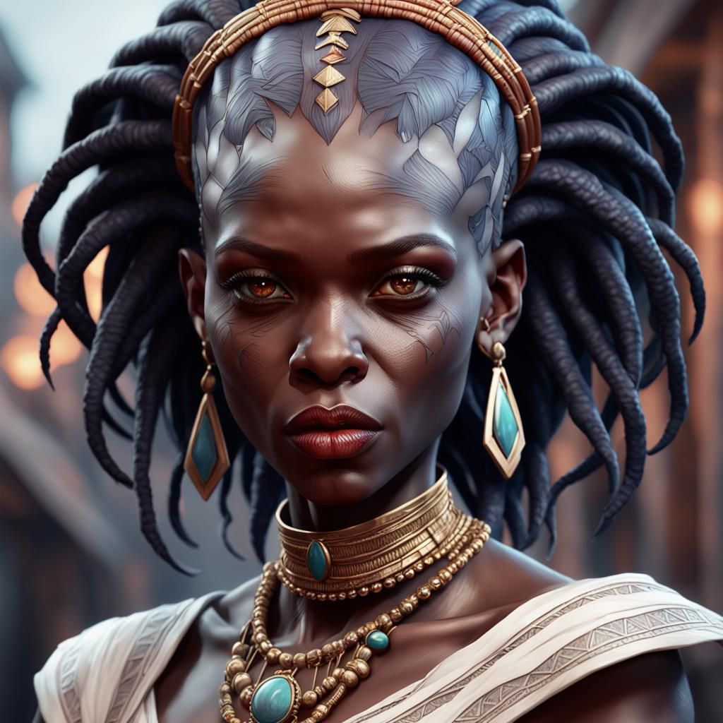 Porcelain African Vampire Portrait in Art Nouveau Style