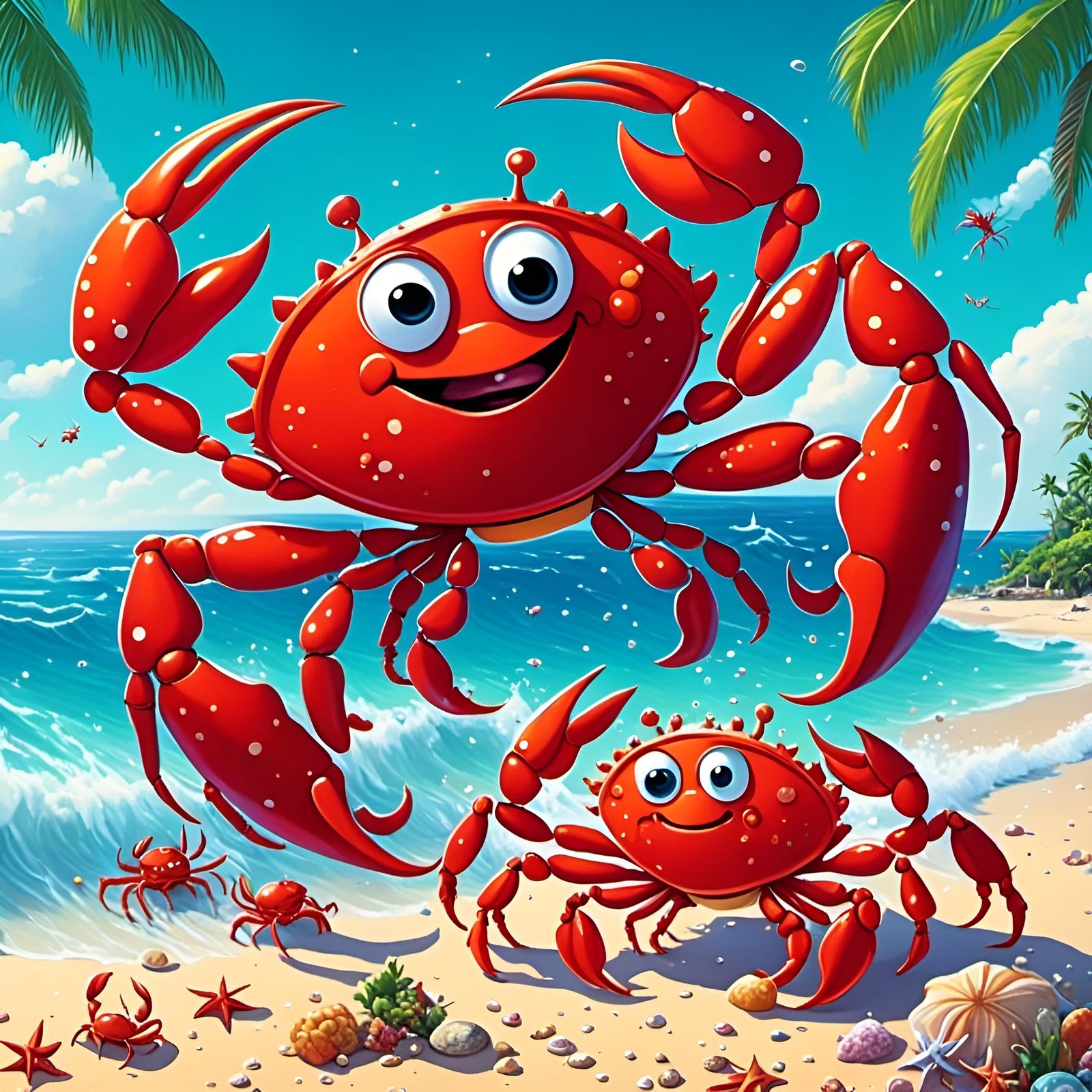 Hyperdetailed Cartoon Crabs Dancing on Christmas Island Beac...