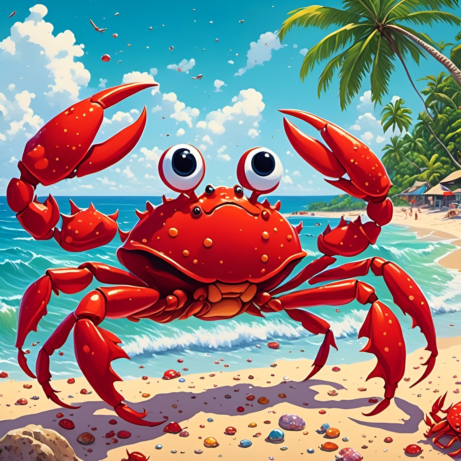 Hyperdetailed Cartoon Crabs Dancing on Christmas Island Beac...