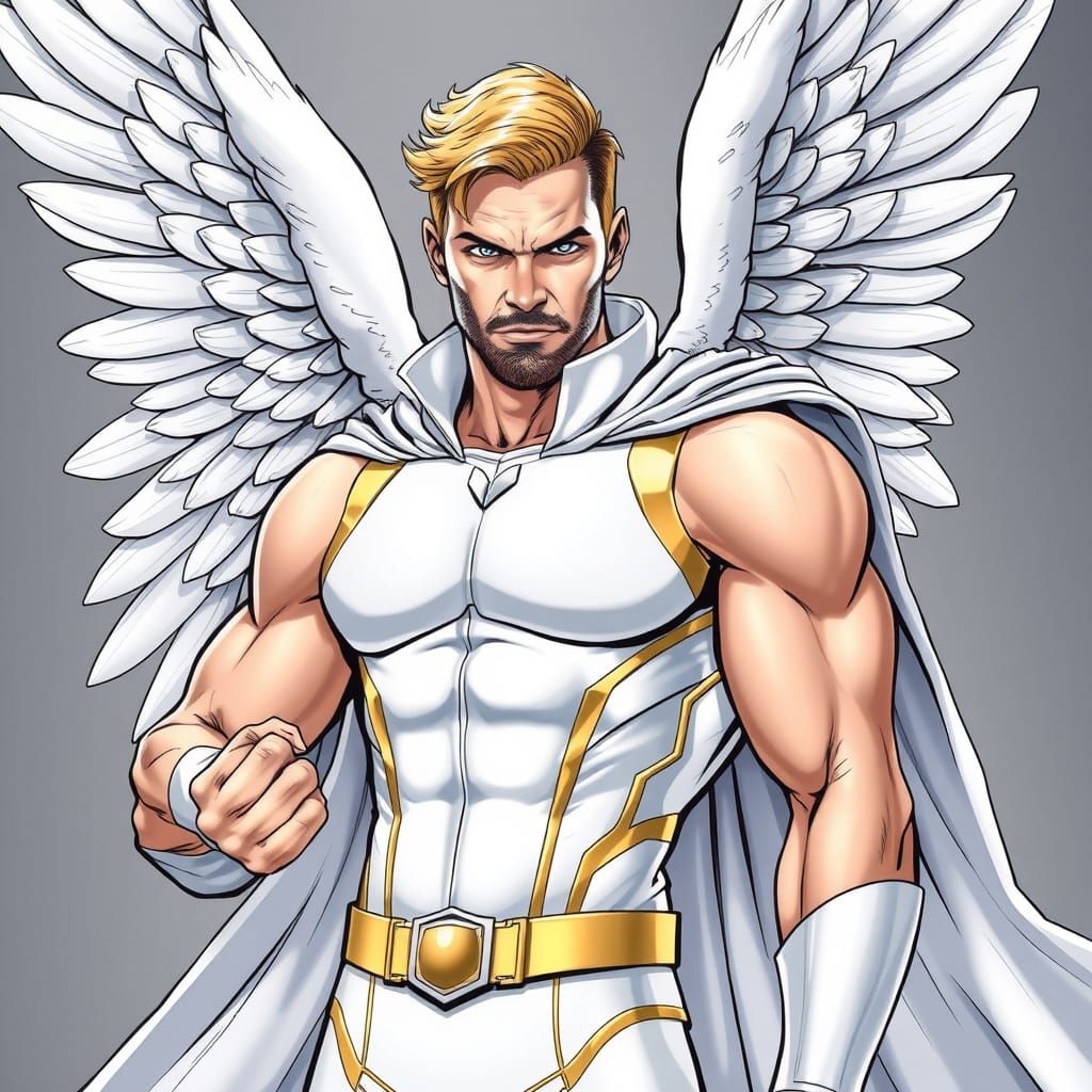 Heroic Marvel-Style Superhero with Angel Wings