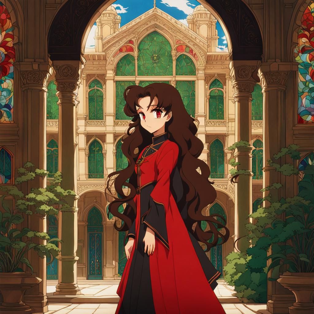 Gothic Anime Woman at Mansion in 1990s Style