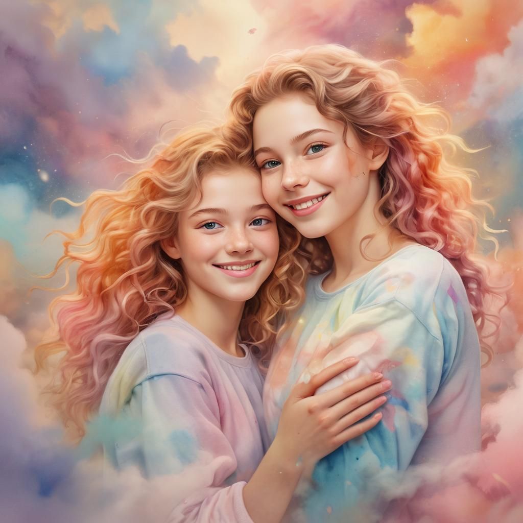 Dreamy Splash Art: Girls in Pastel Clouds