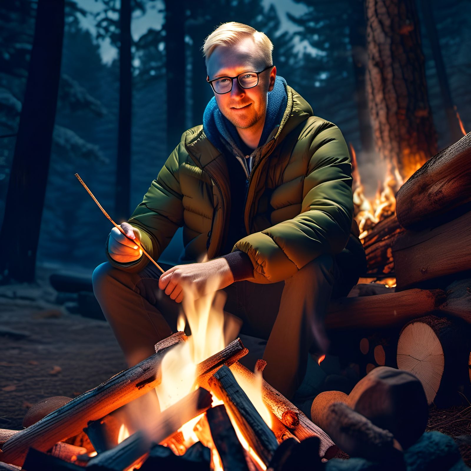 Man Roasting Marshmallows: Digital Art Portrait