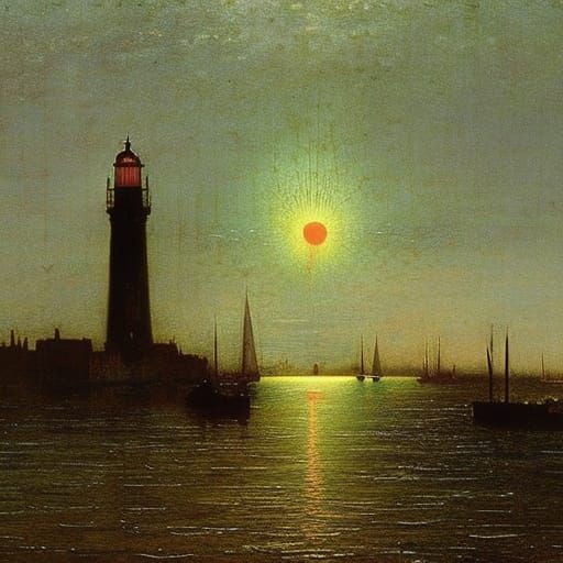 Lighthouse in Atmospheric Nocturne Style