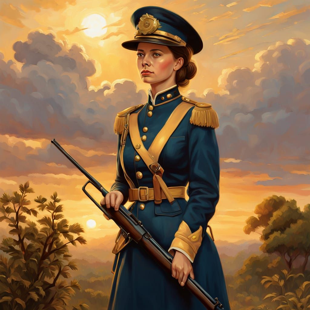 Female Union Soldier with Rifle in Oil Painting Style