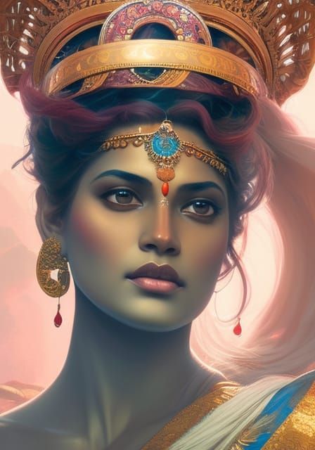 Ganga: River Goddess Portrait in Art Nouveau Style