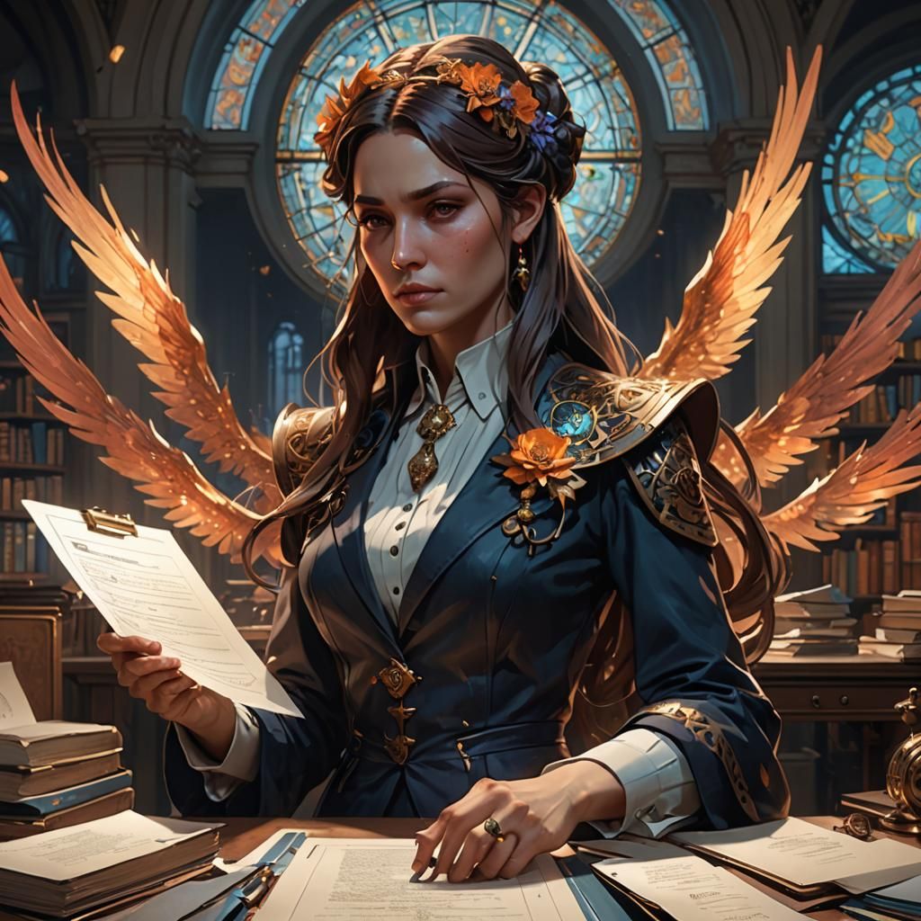 Afterlife Secretary: Hyperdetailed Portrait in Art Nouveau S...