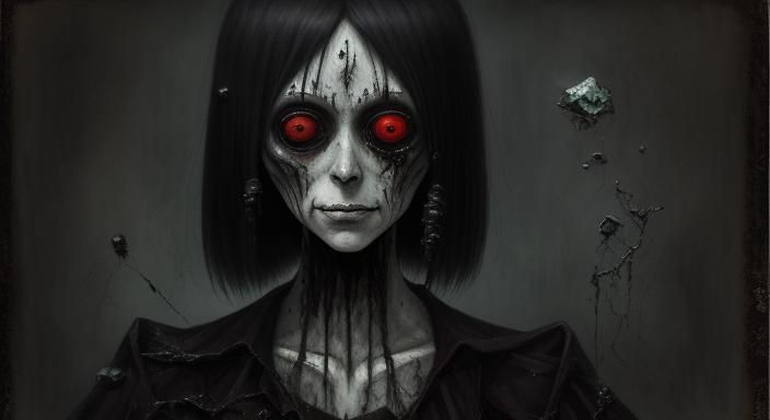 Creepy Girl in Haunted School: Oil Painting