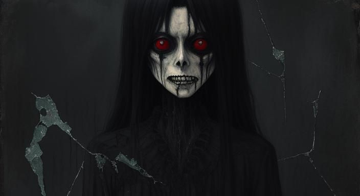 Creepy Girl in Haunted School: Gothic Horror Oil Painting