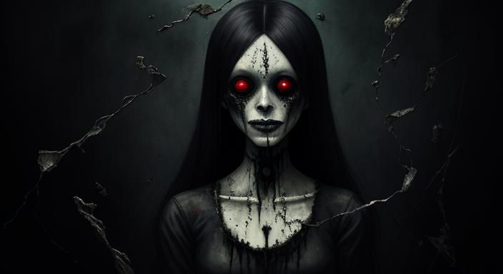 Scary Girl in Haunted School as Oil Painting