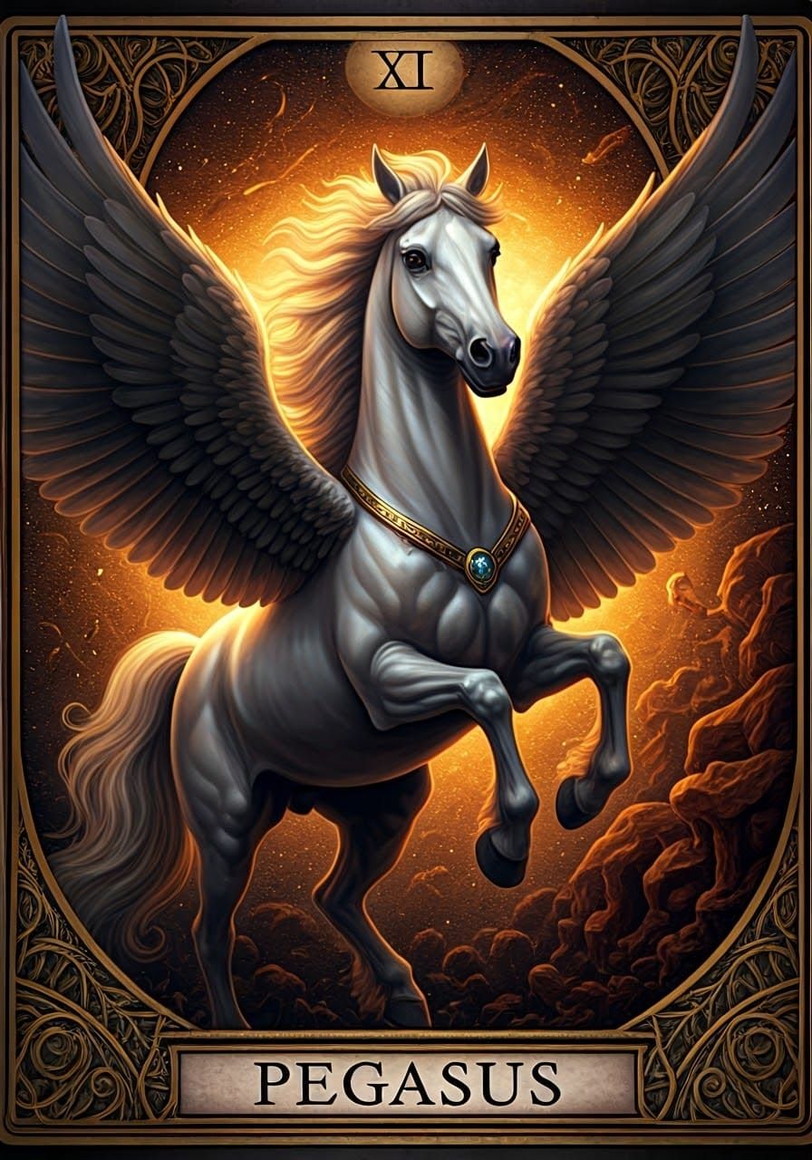 Winged Horse Tarot Card in Fantasy Style