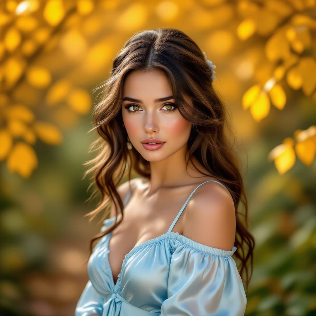 Woman in Autumn Garden: Art Nouveau Cinematic Portrait