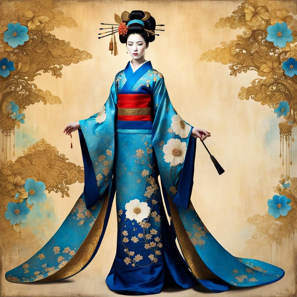 Fantasy Geisha in Kimono with Intricate Design