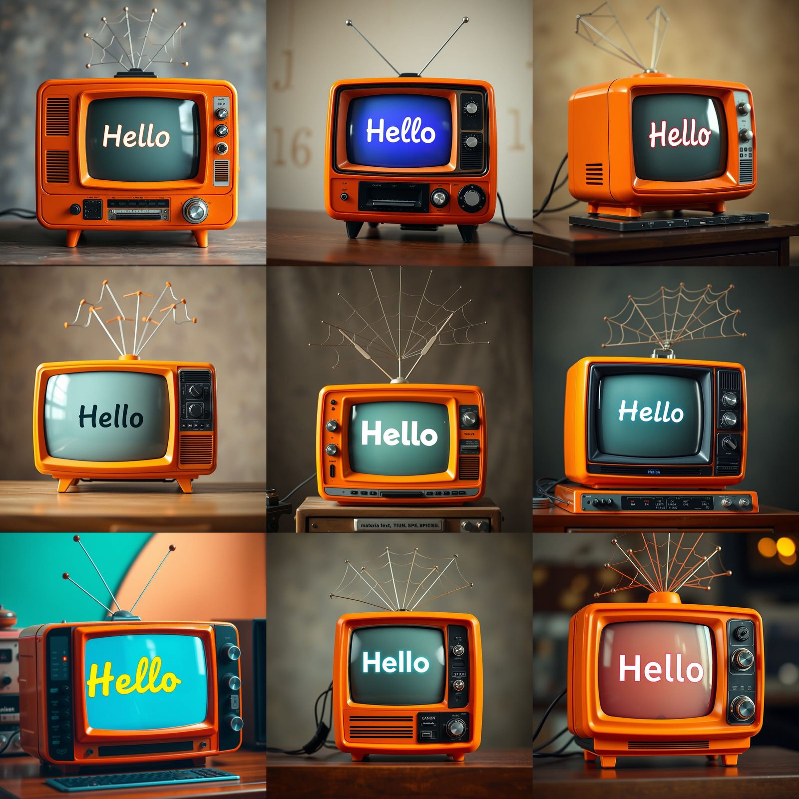 Retro 1970s Orange TV with 'Hello' Screen