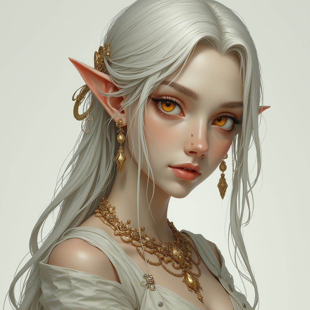 Ethereal Pale Man with Silver Hair and Orange Eyes