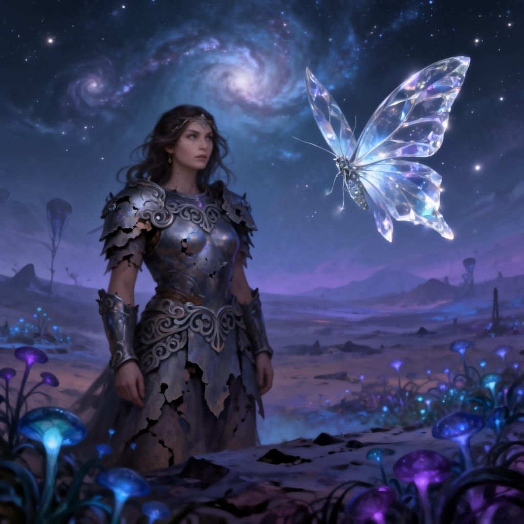 Warrior Woman on Alien Planet with Crystal Butterfly