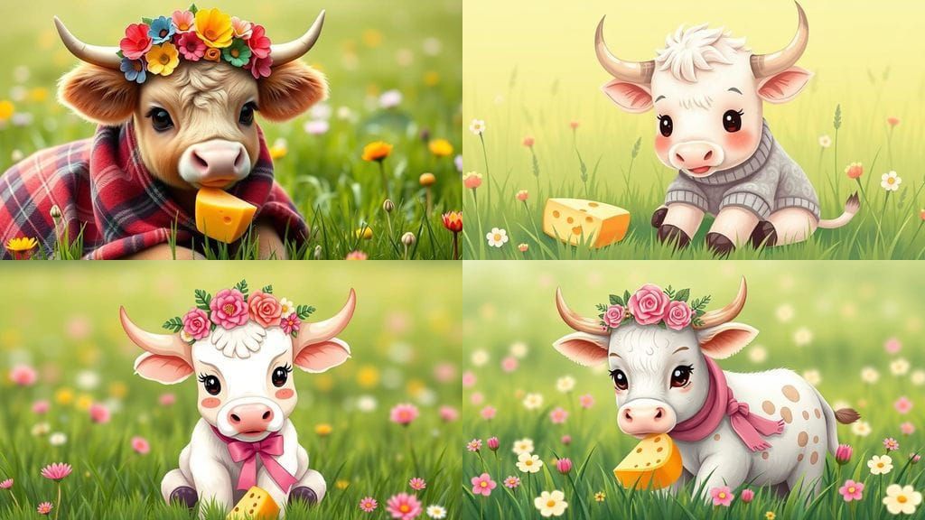 Kawaii Baby Highland Cow Enjoys Cheese