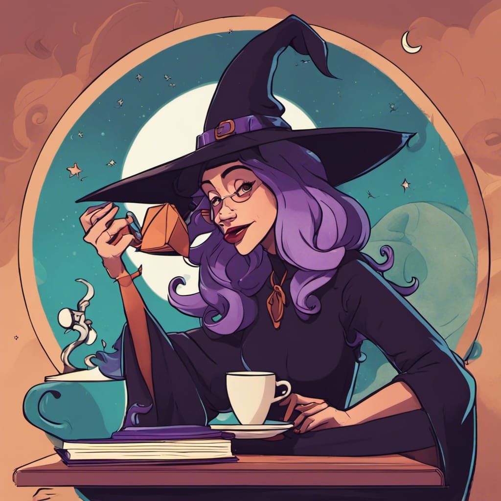 Cartoon Witch Coffee Break: 3D Digital Art