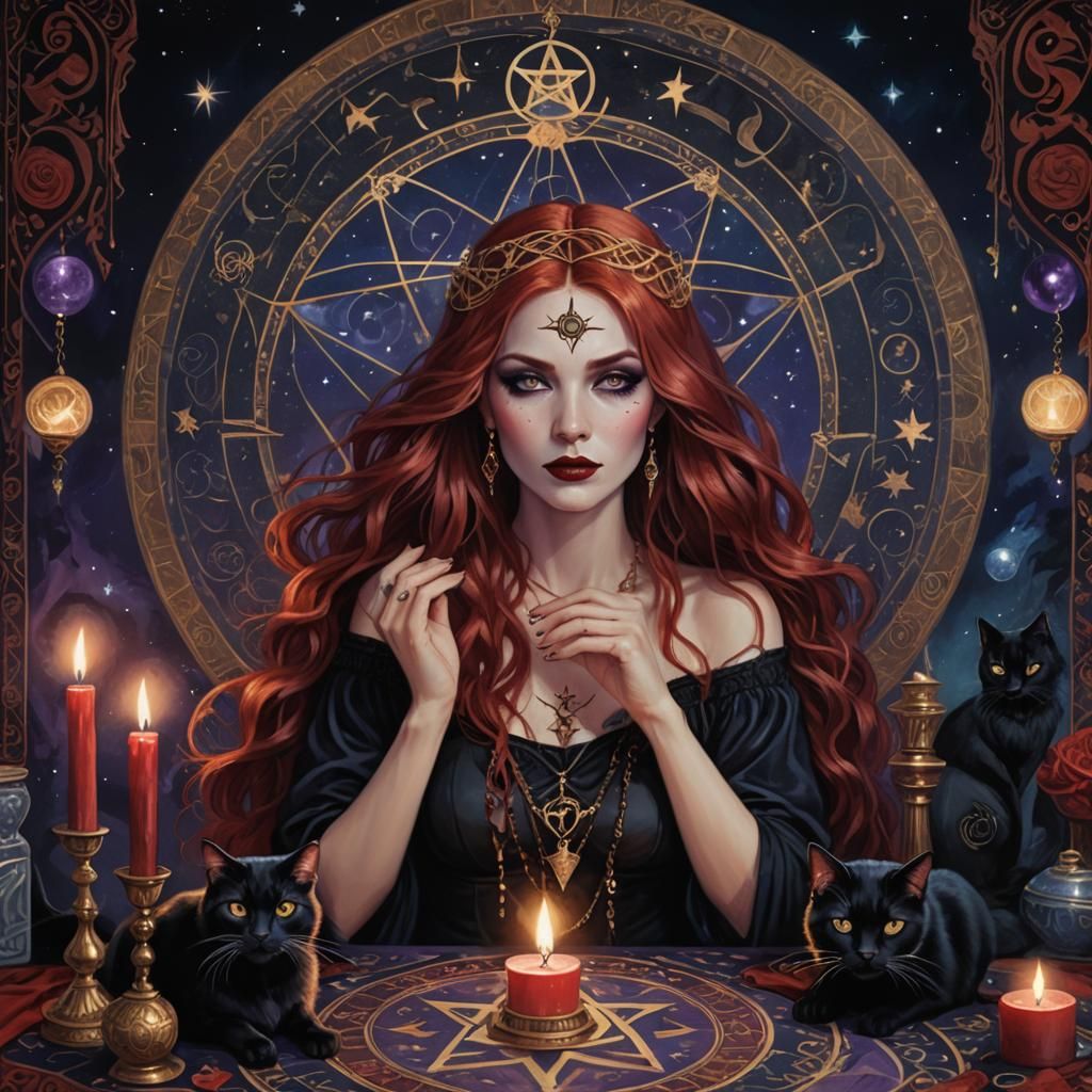 Mystical Goddess with Tarot Cards in Fantasy Art Style
