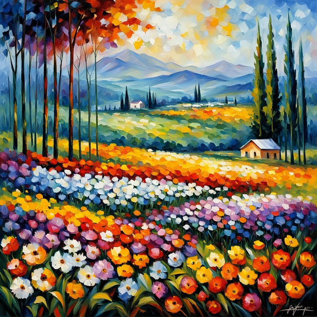Impressionistic Flower Field Painting