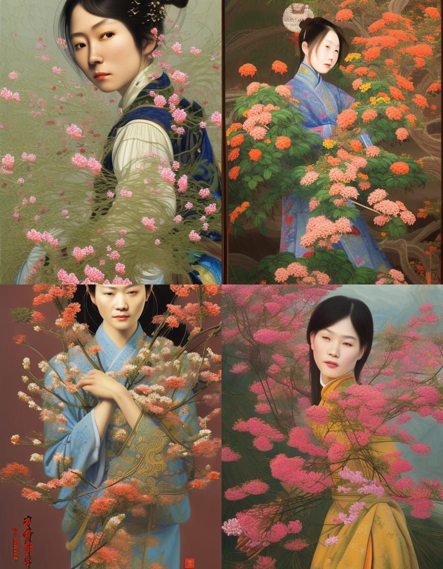 Woman in Vibrant Garden, Yunnan School Style