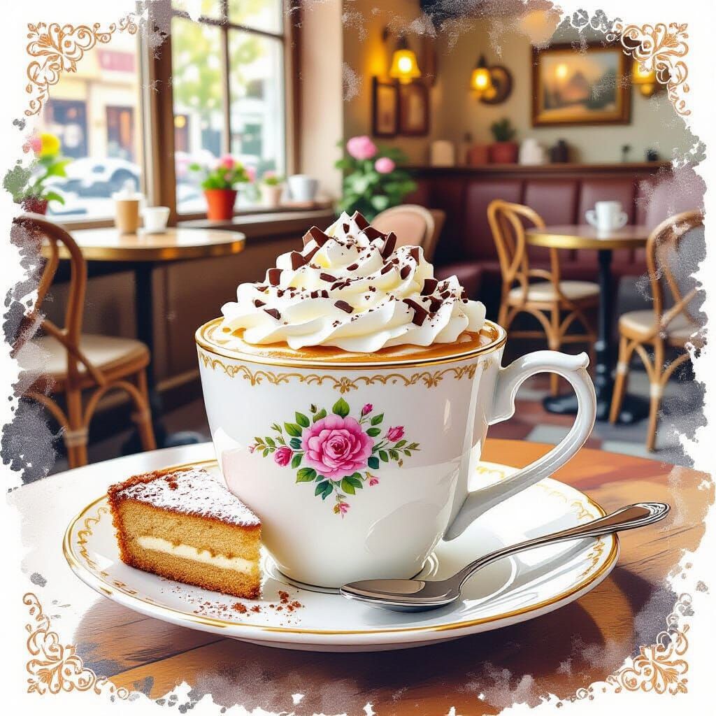 Coffee and Cake: Whimsical Illustration in Pastel Colors