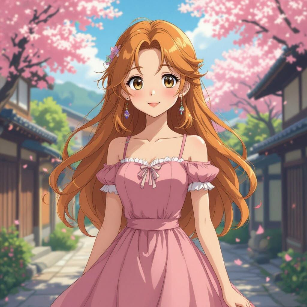Anime-Style Blonde Girl in Pink Dress