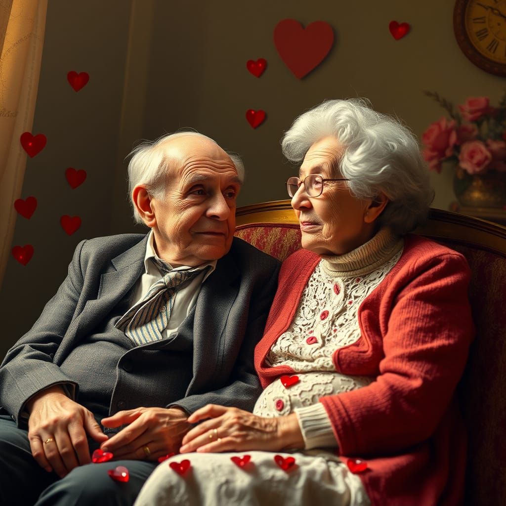 Warm Elderly Couple's Eyes Meet on Valentine's Day
