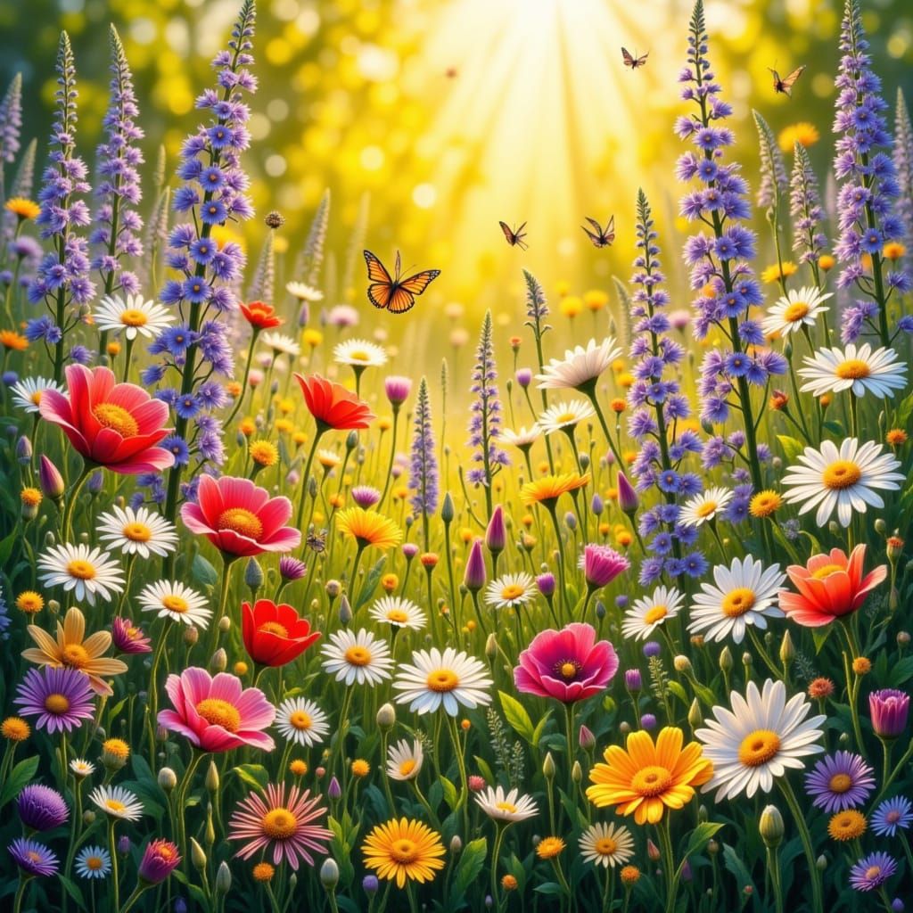 Vibrant Wildflower Meadow at Golden Hour