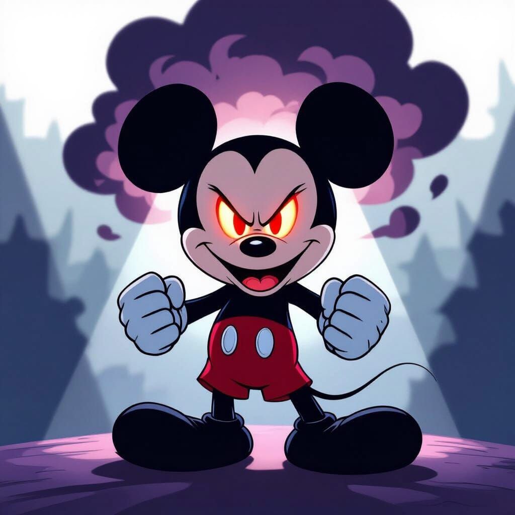 Sinister Mickey Mouse in Fleischer Animation Style