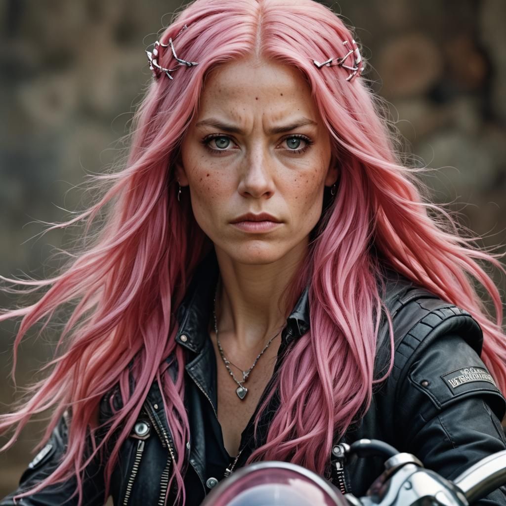 Biker Warrior Princess Portrait in Studio Lighting