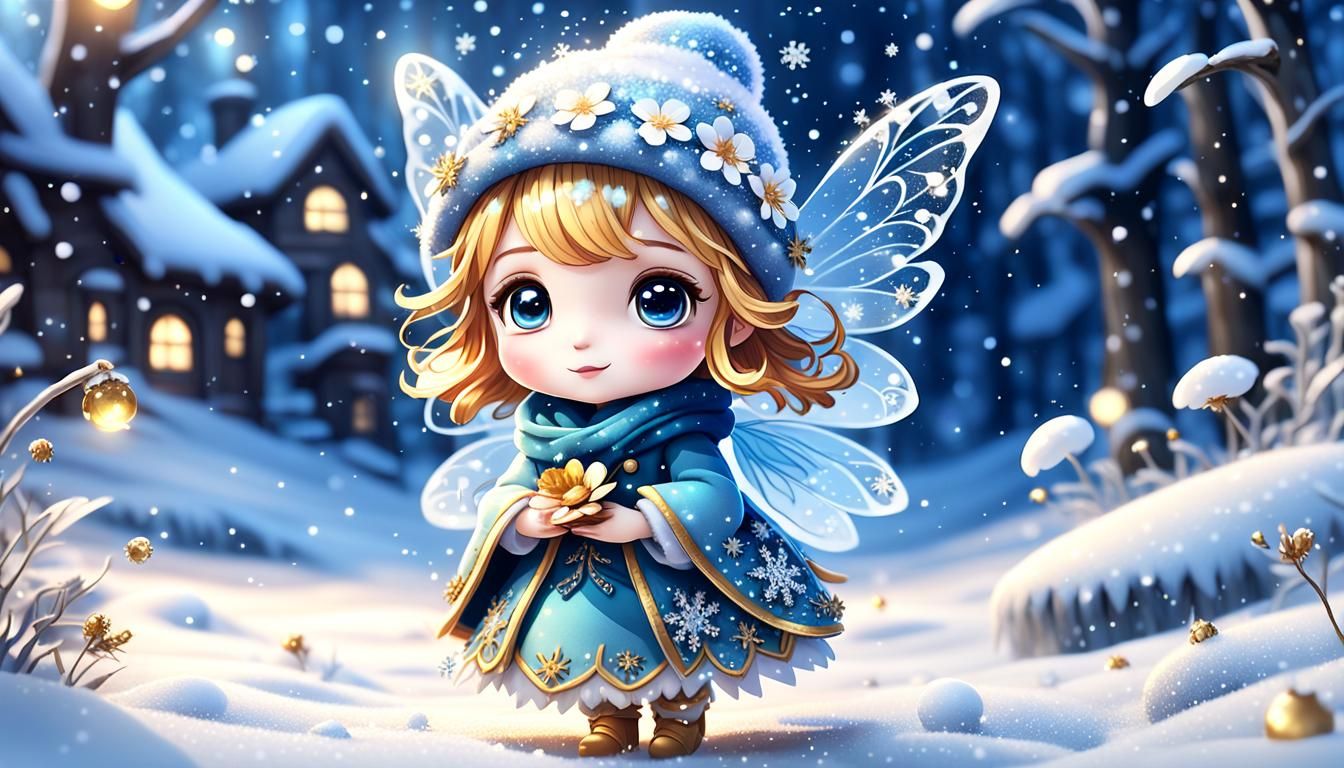 Chibi Flower Fairy in Winter Wonderland