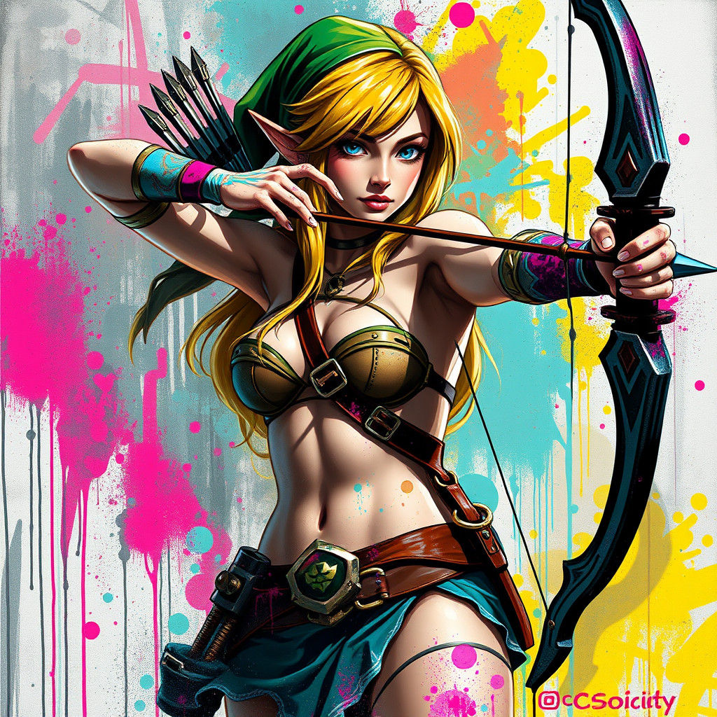 Zelda as Archer in Graffiti Splash Art Style