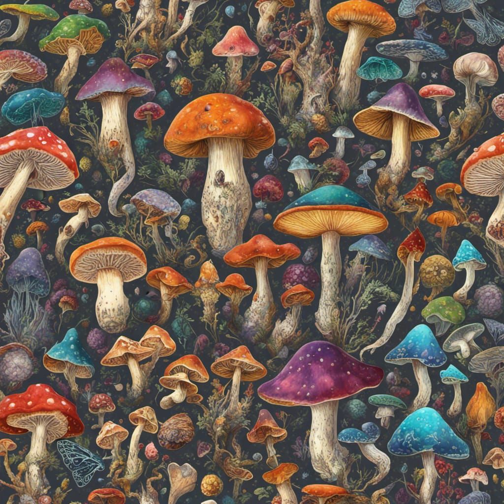 Mushroom Macrocosm: Abstract Art in Maximalist Style