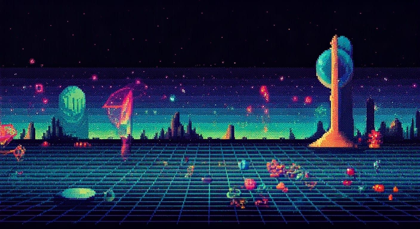 Vibrant Pixel Art Dreamscape Celebrating Math and Art