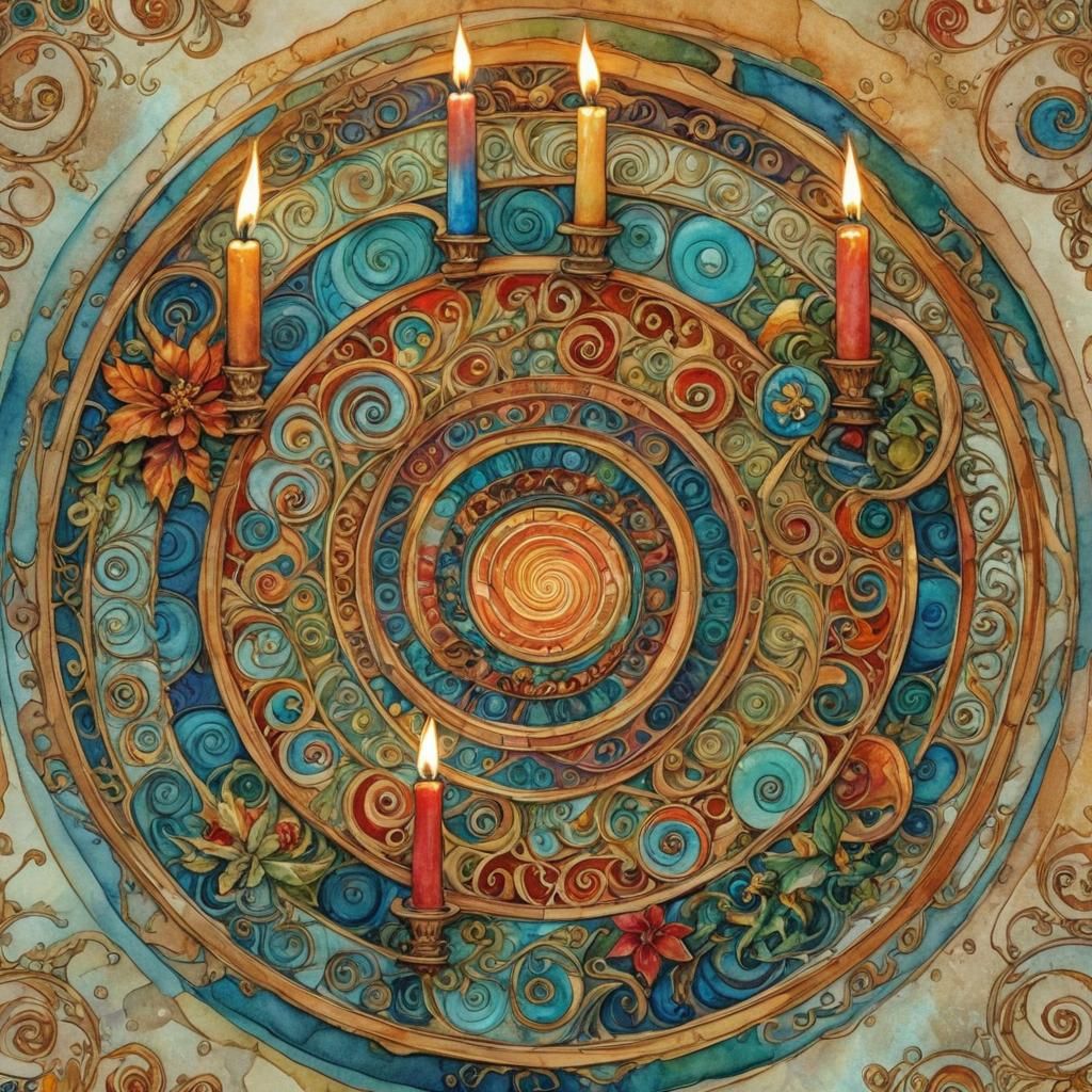 Fibonacci Christmas Candles: Hyperdetailed Alcohol Ink Paint...