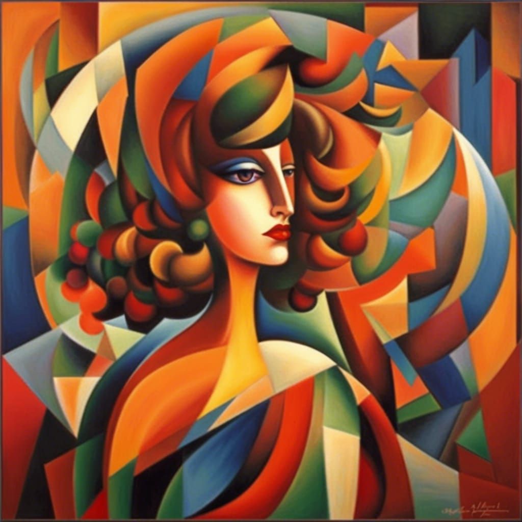 Abstract Cubist Portrait of Big Hair