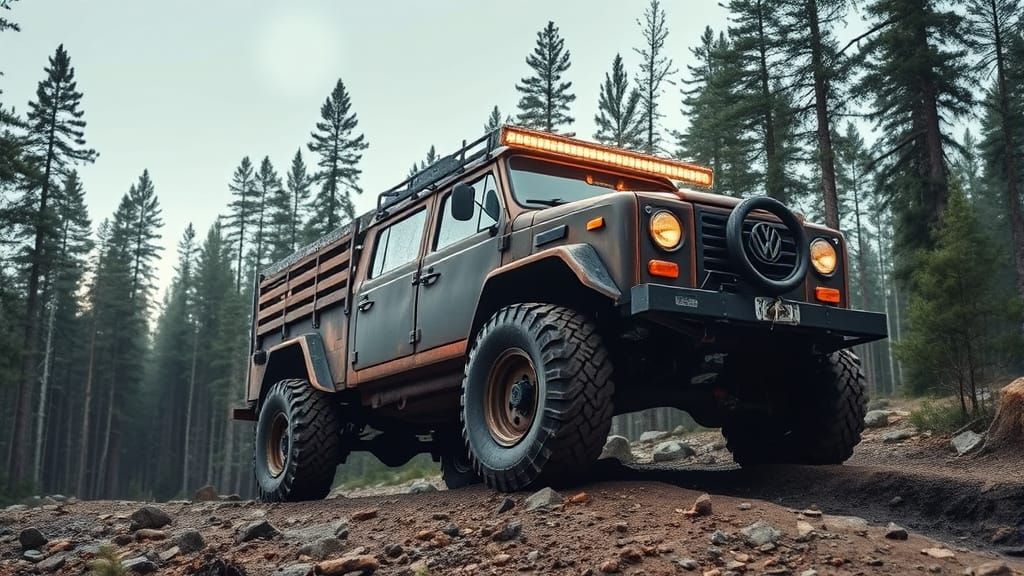 Off-Road VW Truck in Boreal Forest