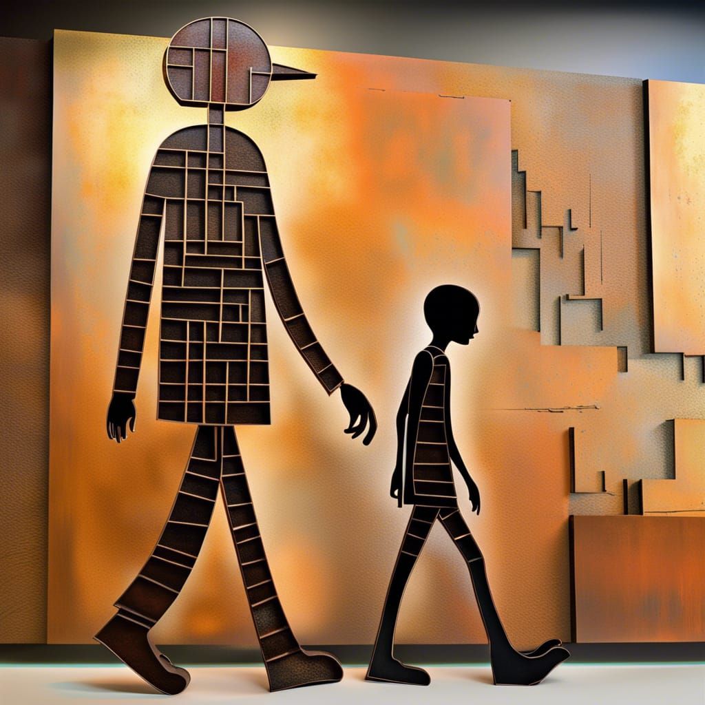 Rusty Metal Sculpture with Translucent Silhouette