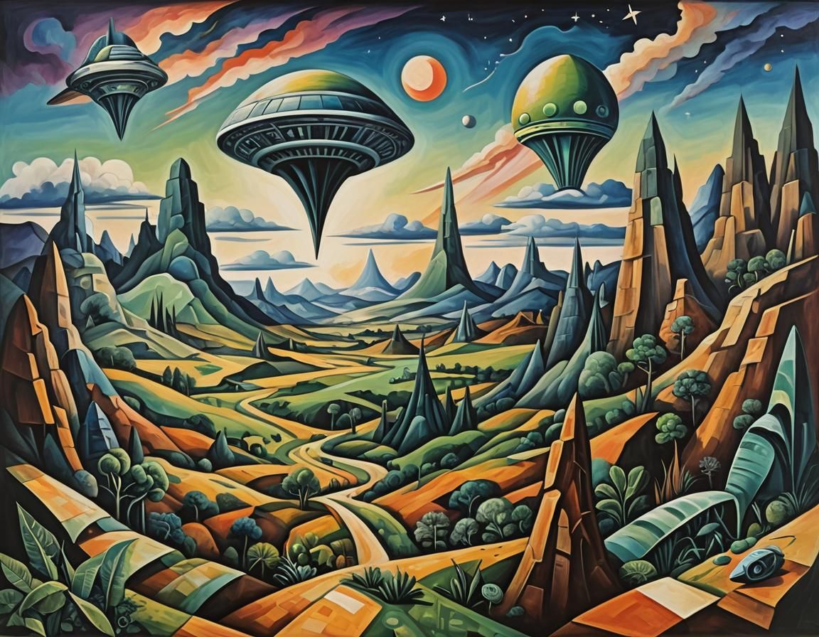 Surreal Alien Worlds in Cubist Gouache