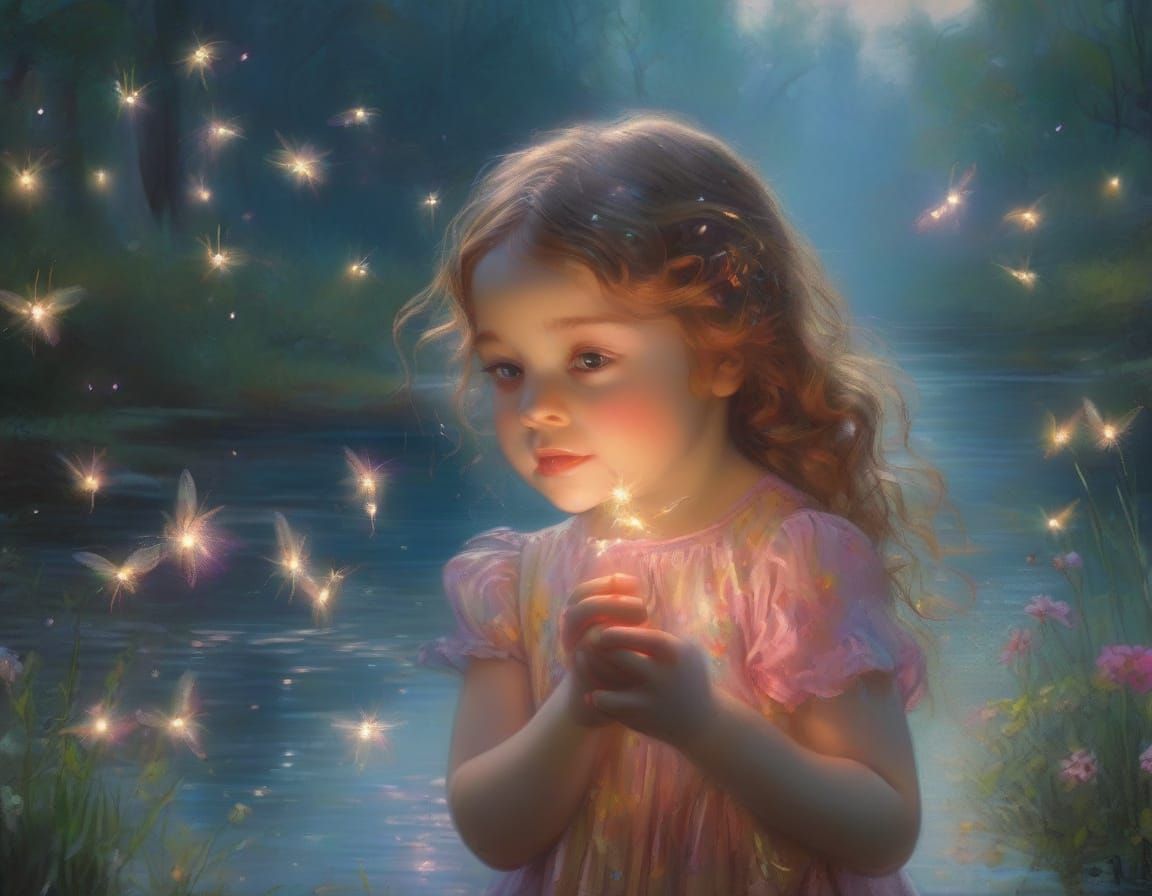 Child and Faery by the Lake: Fantasy Art