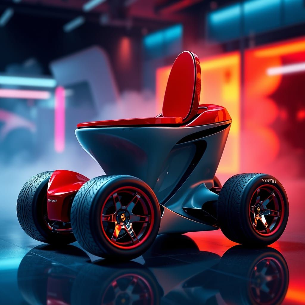 Luxury Sports Toilet in F1 Style with Glossy Red and Matte B...