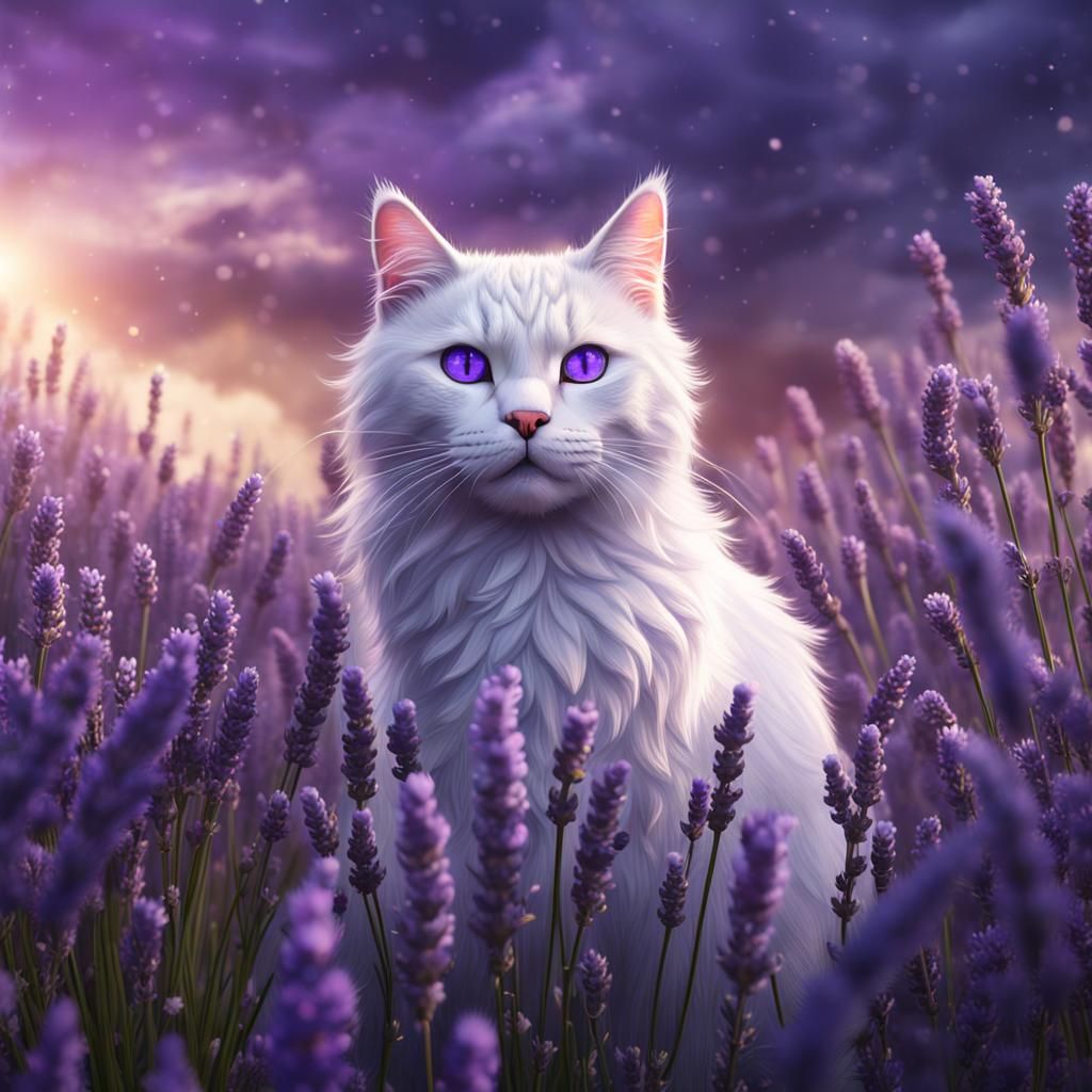 Lavender Field Cat with Purple Eyes