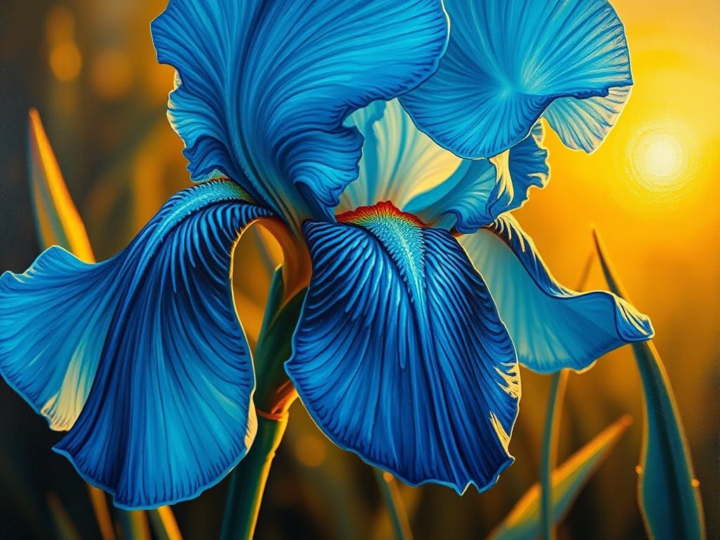 Golden Celtic Iris in the Evening Light, Oil Painting