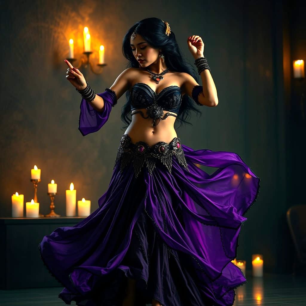 Exotic Filipina Belly Dancer Under Nighttime Candles