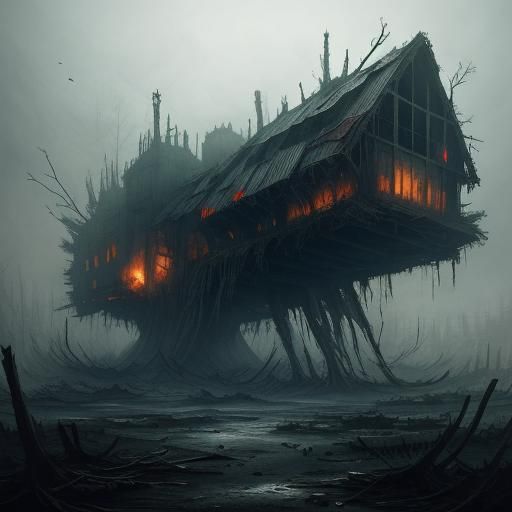 Dystopian Nightmare: Dark Forest in Silent Hill Style