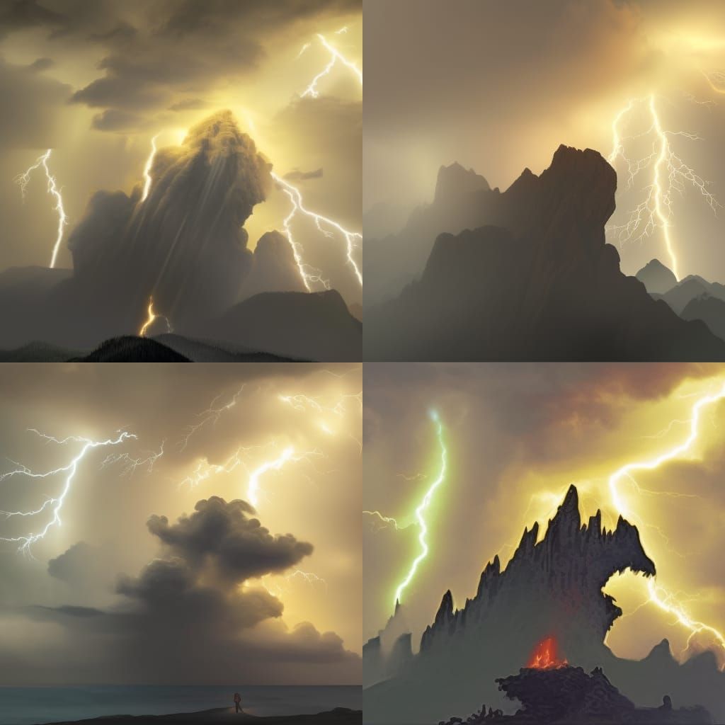 Lightning Strikes Mountain Peak in Dramatic Digital Painting