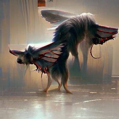 Sinister Winged Dog in Baroque Style
