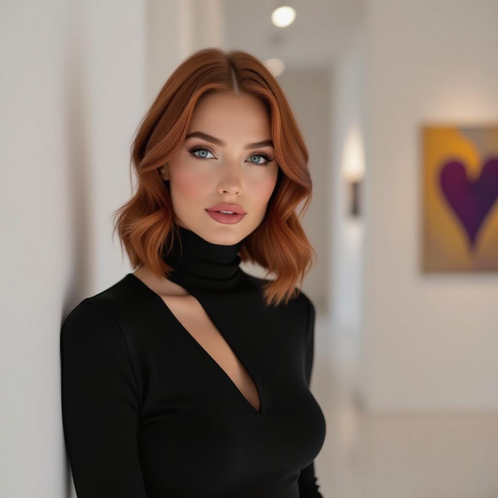 Serene Woman in Art Gallery Lofi Photograph